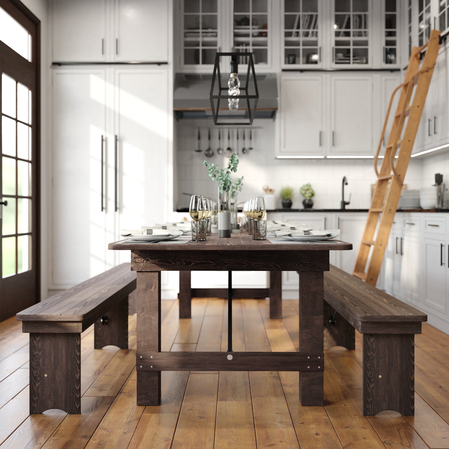 HERCULES 9' x 40" Rectangular Antique Rustic Mahogany Solid Pine Folding Farm Table Mahogany