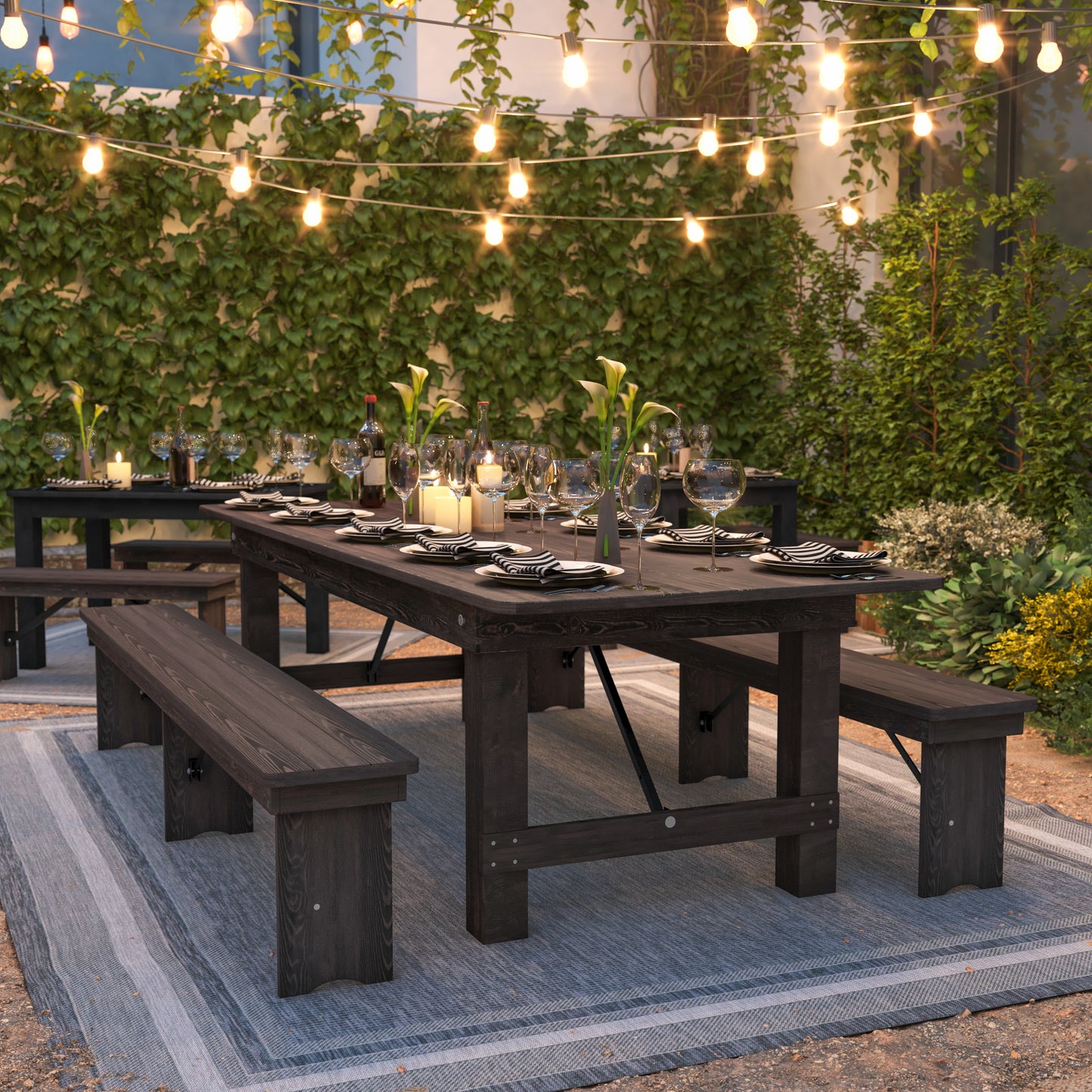 HERCULES 9' x 40" Rectangular Antique Rustic Mahogany Solid Pine Folding Farm Table Mahogany