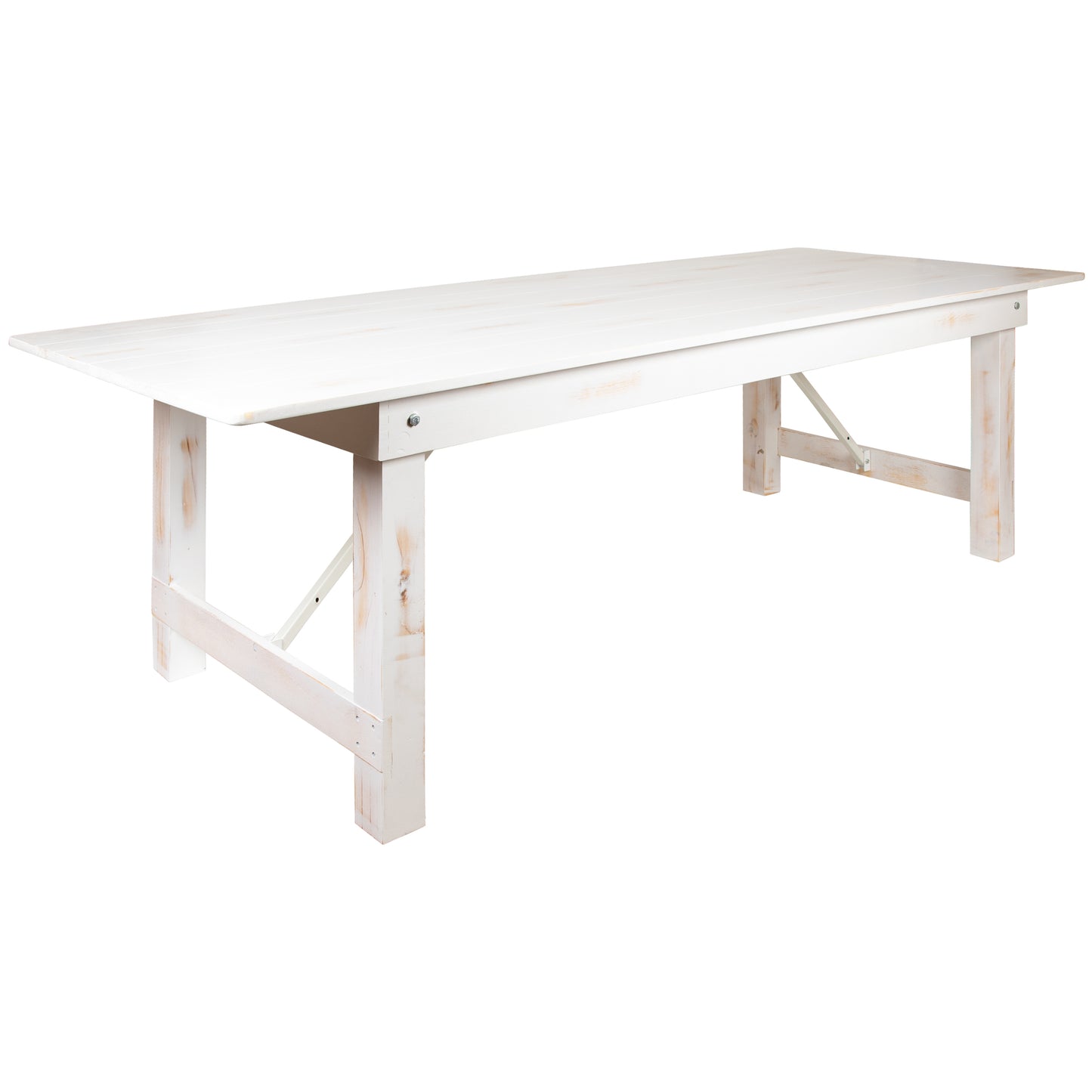 HERCULES Series 9' x 40" Rectangular Antique Rustic White Solid Pine Folding Farm Table Antique Rustic White