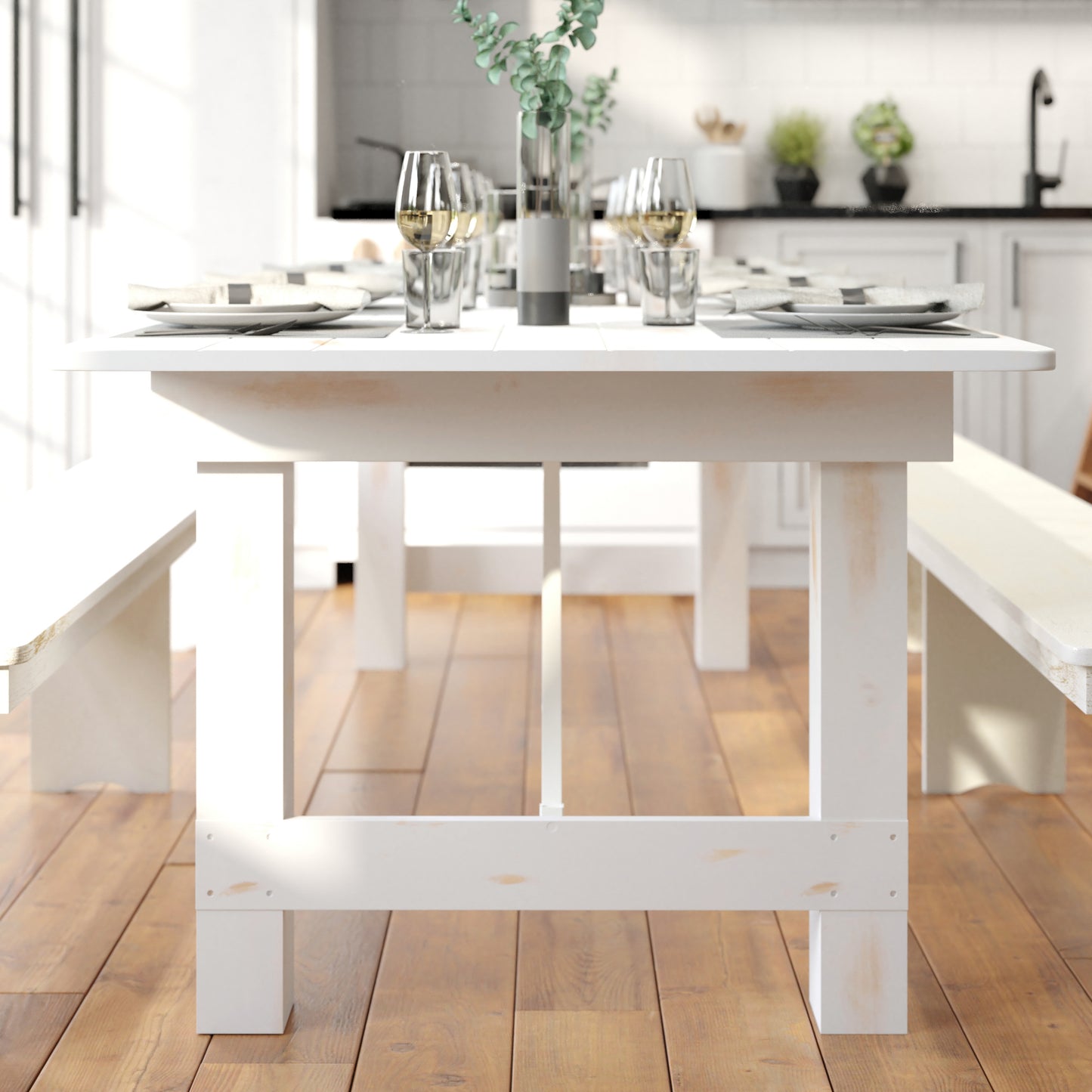 HERCULES Series 9' x 40" Rectangular Antique Rustic White Solid Pine Folding Farm Table Antique Rustic White