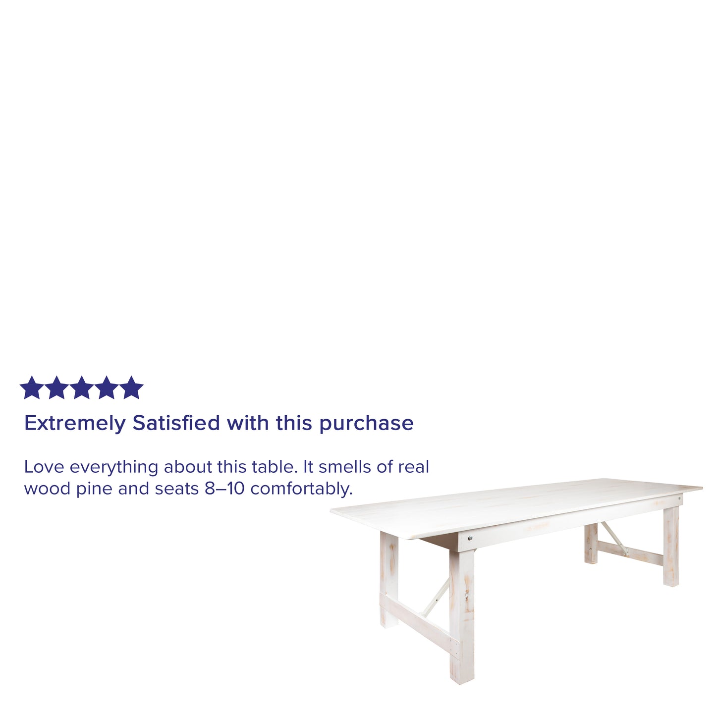 HERCULES Series 9' x 40" Rectangular Antique Rustic White Solid Pine Folding Farm Table Antique Rustic White