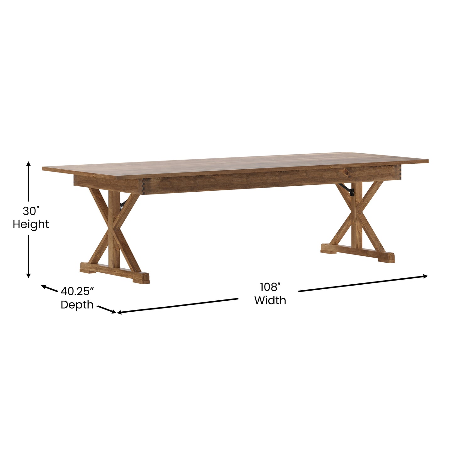 HERCULES 9' x 40" Rectangular Antique Rustic Solid Pine Folding Farm Table with X Legs Antique Rustic