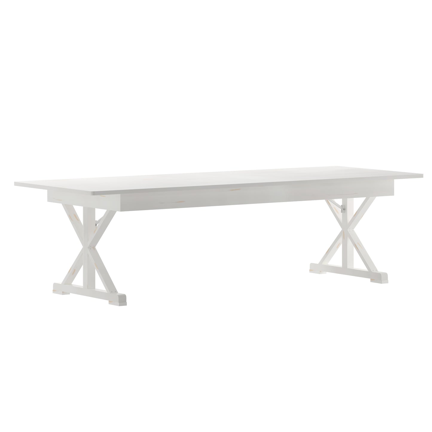 HERCULES 9' x 40" Rectangular Antique Rustic White Solid Pine Folding Farm Table with X Legs Antique Rustic White