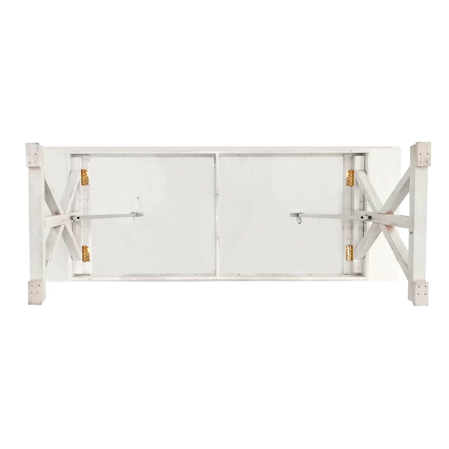 HERCULES 9' x 40" Rectangular Antique Rustic White Solid Pine Folding Farm Table with X Legs Antique Rustic White
