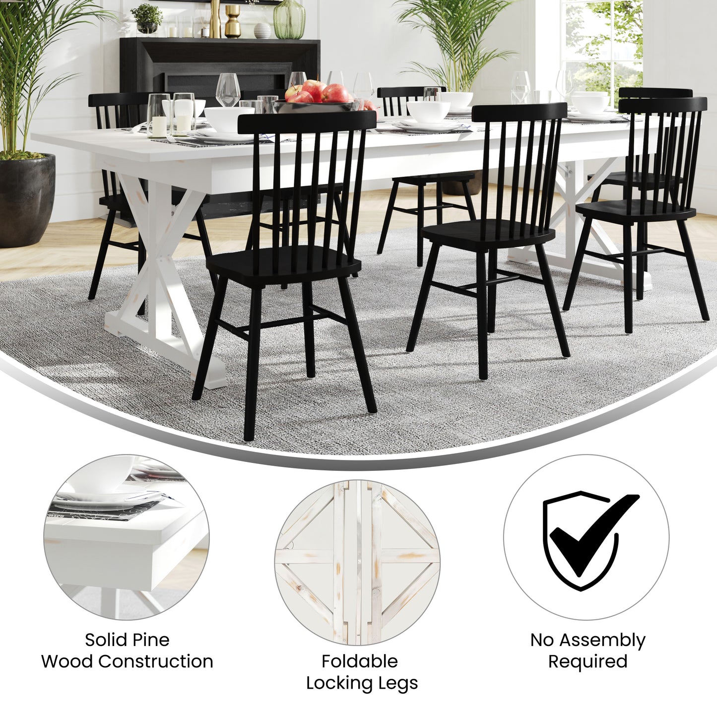 HERCULES 9' x 40" Rectangular Antique Rustic White Solid Pine Folding Farm Table with X Legs Antique Rustic White