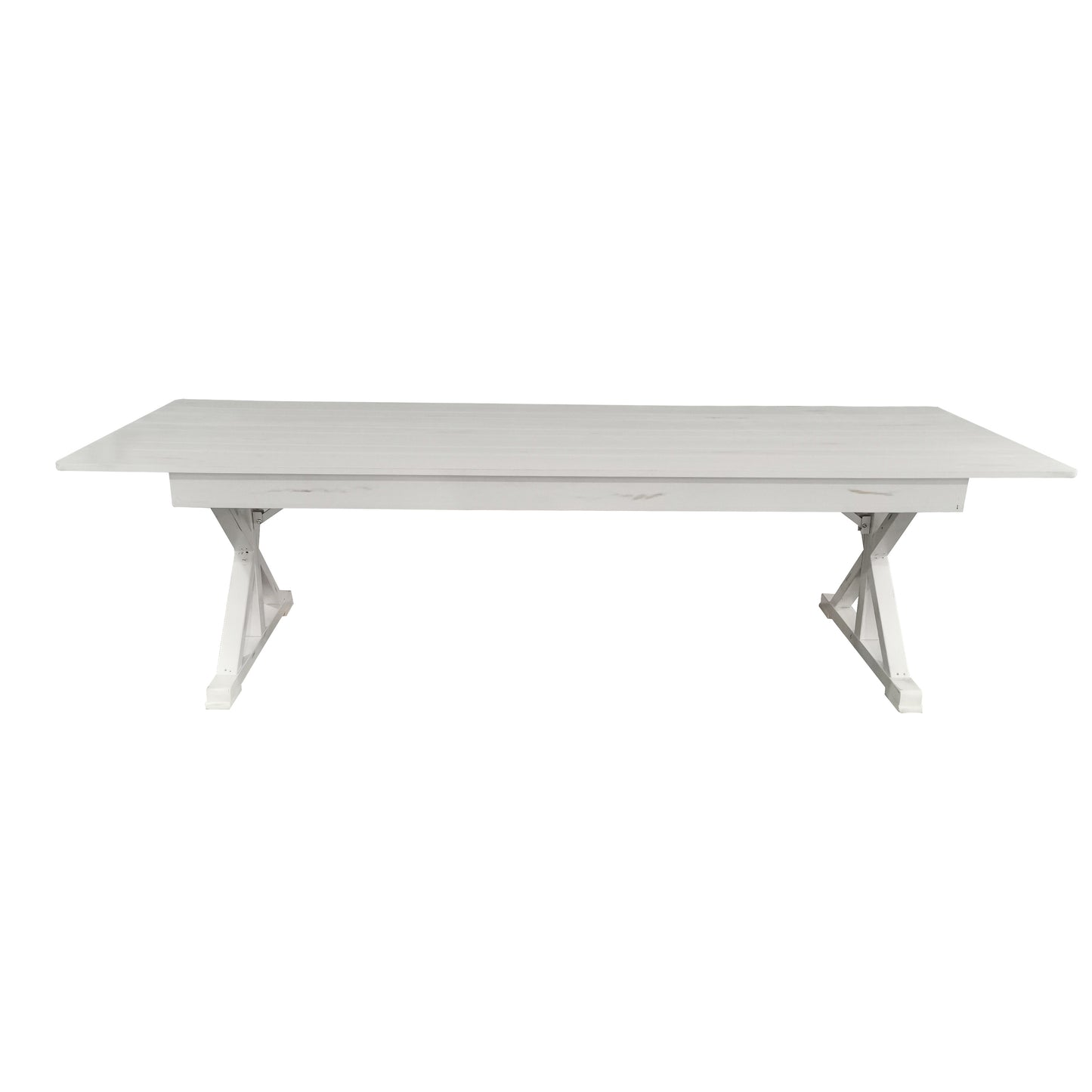 HERCULES 9' x 40" Rectangular Antique Rustic White Solid Pine Folding Farm Table with X Legs Antique Rustic White
