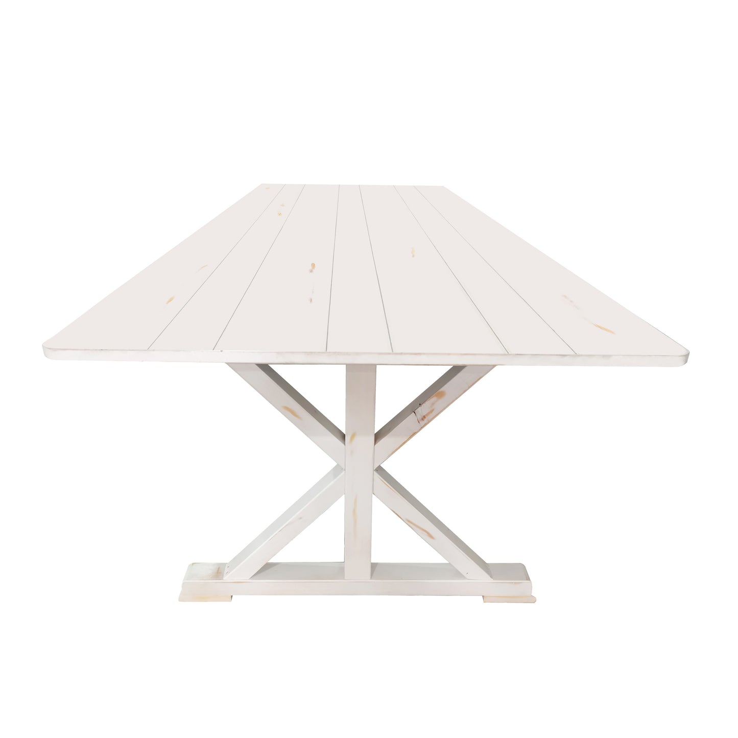 HERCULES 9' x 40" Rectangular Antique Rustic White Solid Pine Folding Farm Table with X Legs Antique Rustic White