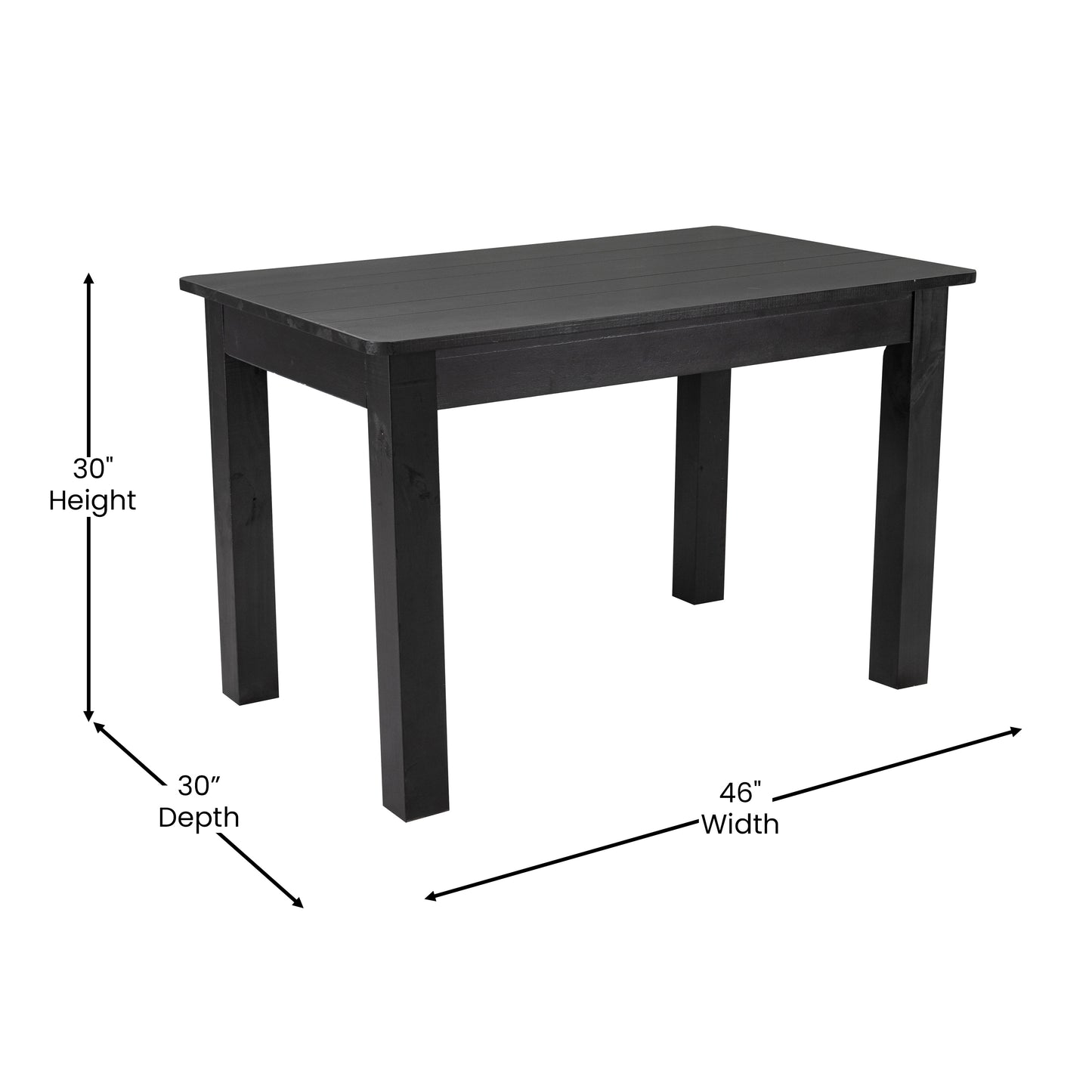 HERCULES 46" x 30" Rectangular Black Wash Solid Pine Farm Dining Table Black Wash XA-F-46X30-BW-GG