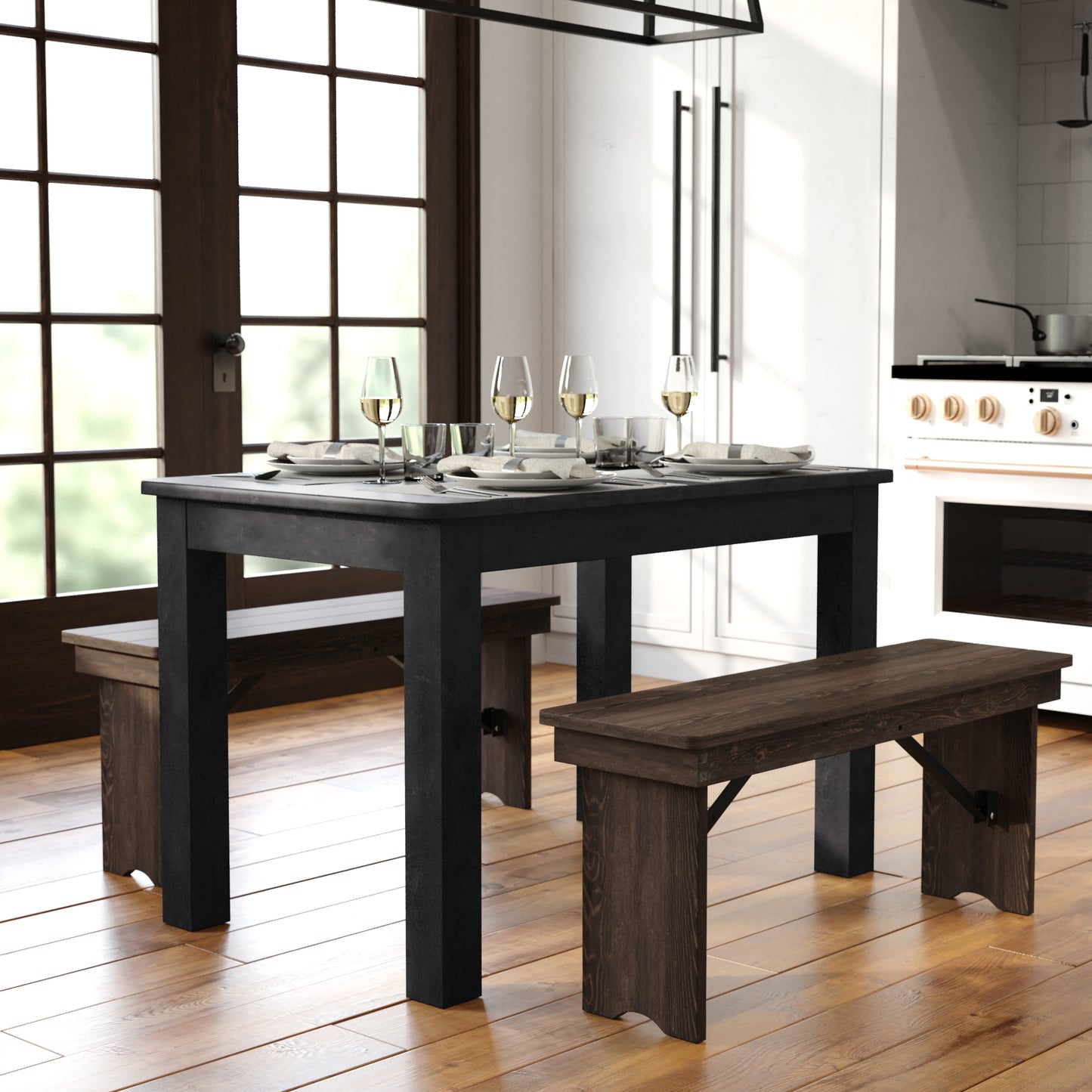 HERCULES 46" x 30" Rectangular Black Wash Solid Pine Farm Dining Table Black Wash XA-F-46X30-BW-GG