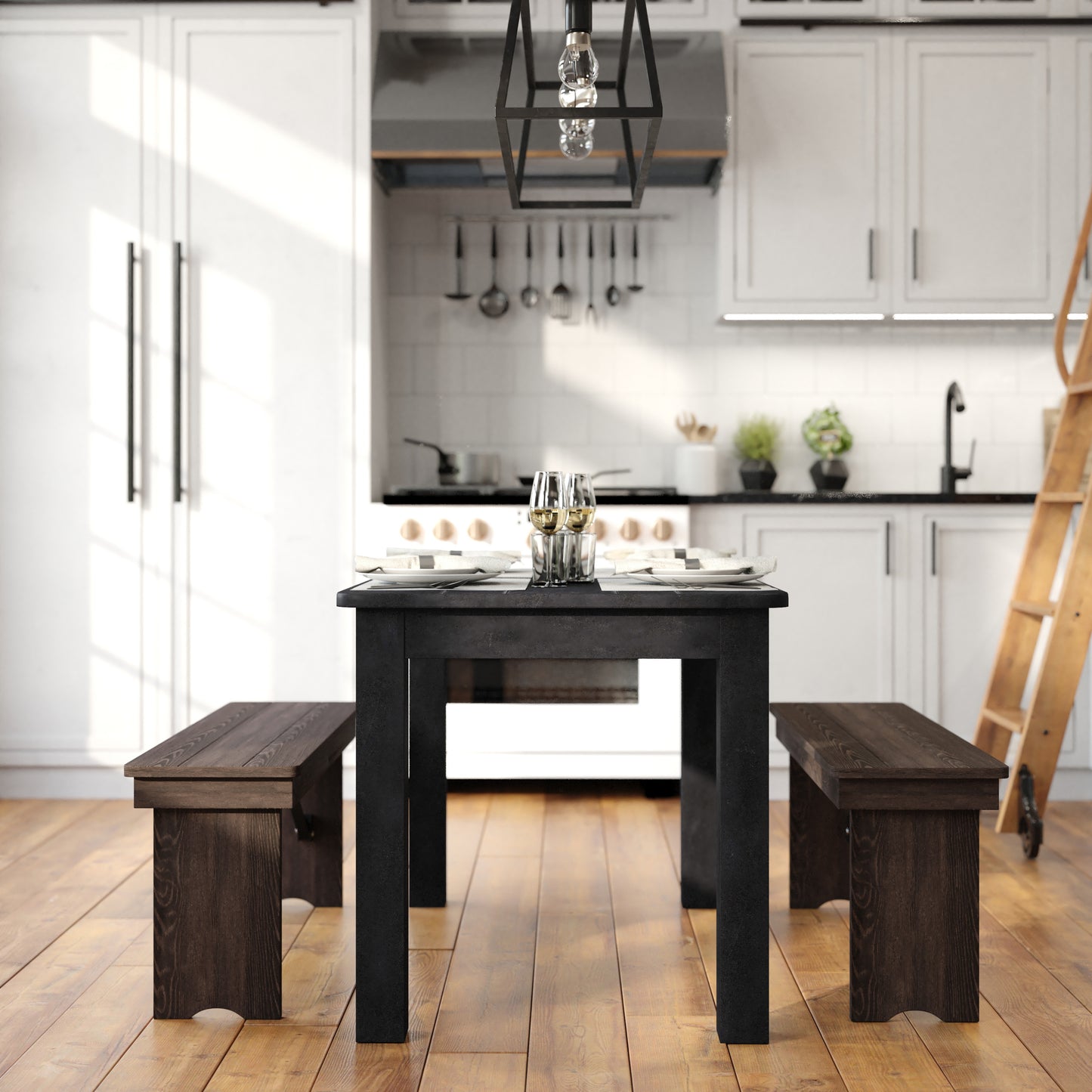 HERCULES 46" x 30" Rectangular Black Wash Solid Pine Farm Dining Table Black Wash XA-F-46X30-BW-GG