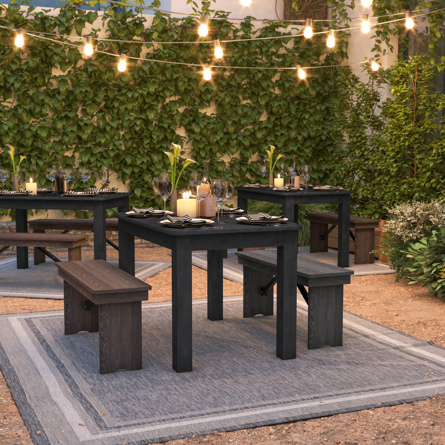 HERCULES 46" x 30" Rectangular Black Wash Solid Pine Farm Dining Table Black Wash XA-F-46X30-BW-GG