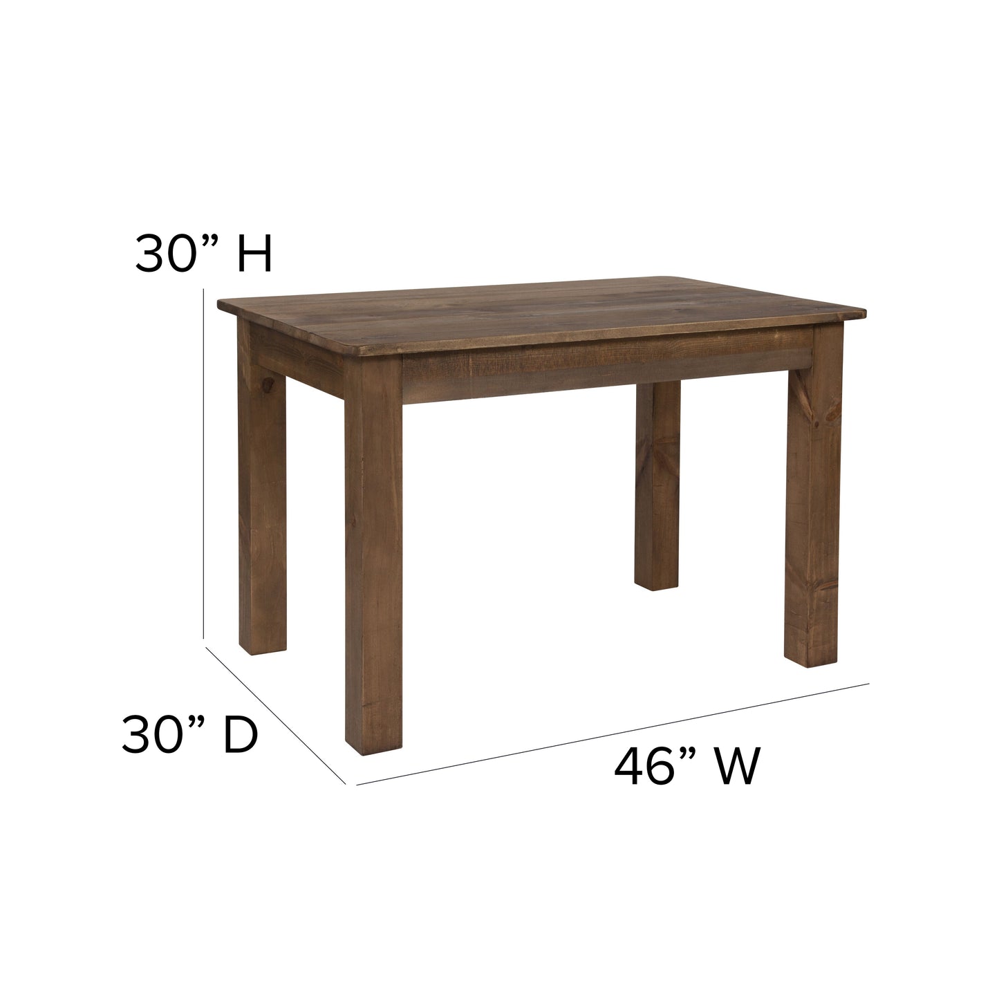 HERCULES 46" x 30" Rectangular Antique Rustic Solid Pine Farm Dining Table Antique Rustic XA-F-46X30-GG