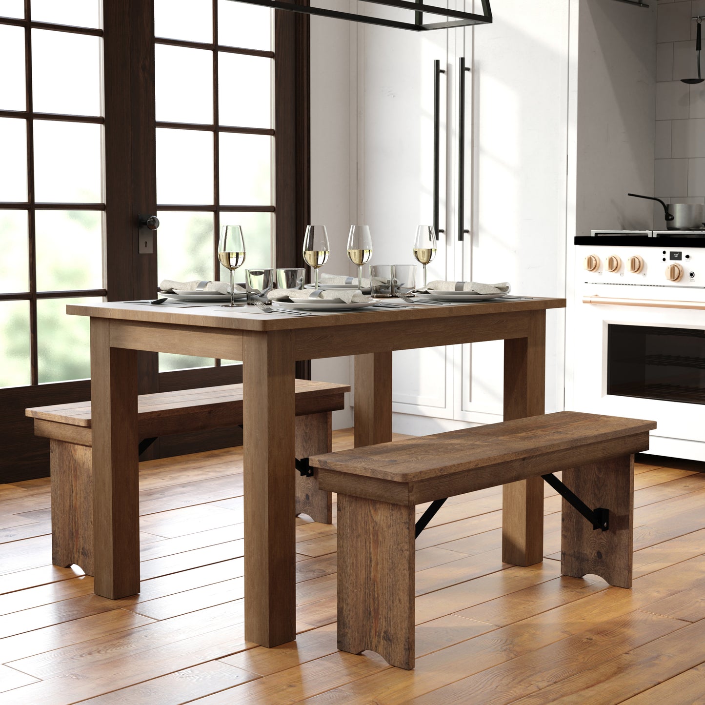 HERCULES 46" x 30" Rectangular Antique Rustic Solid Pine Farm Dining Table Antique Rustic XA-F-46X30-GG