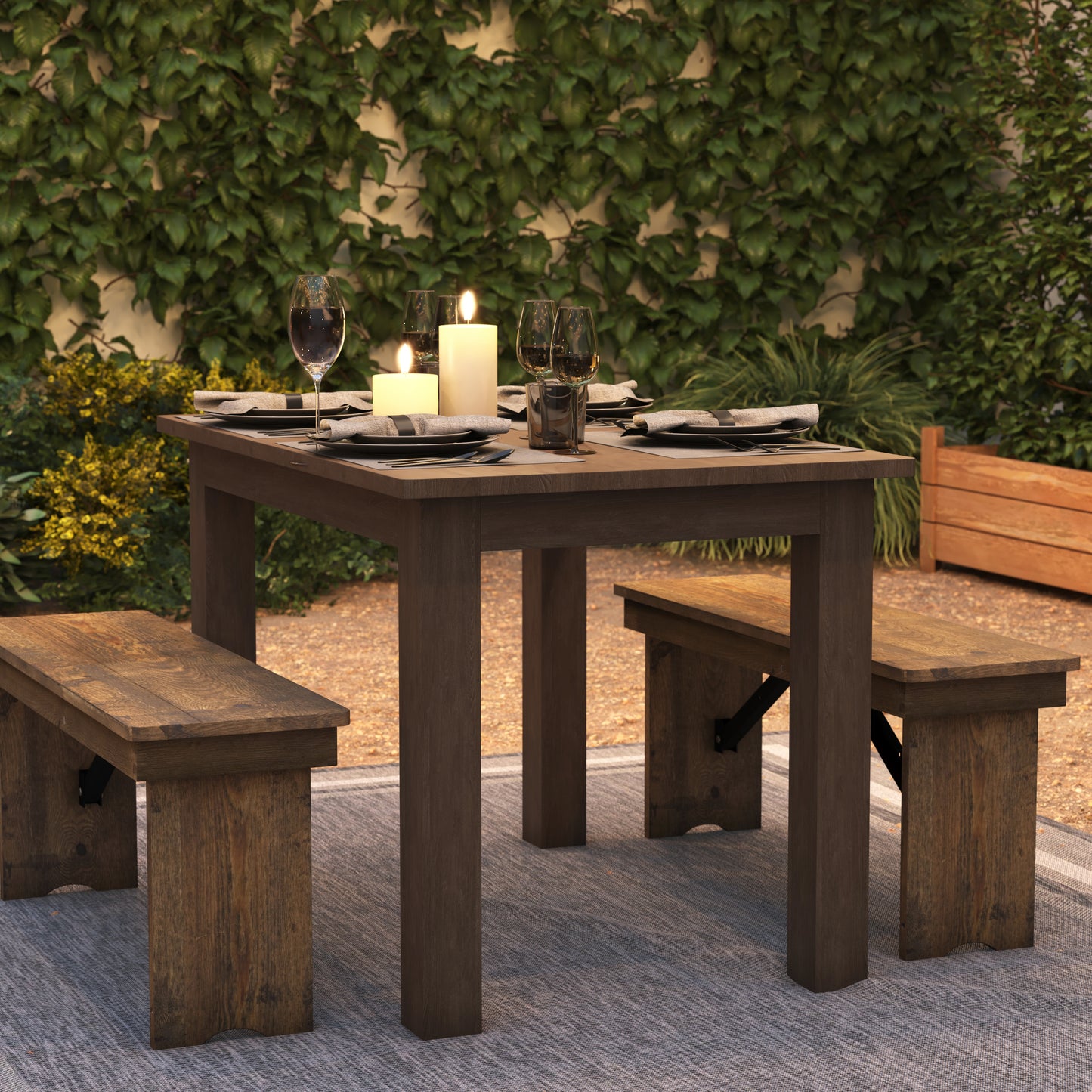 HERCULES 46" x 30" Rectangular Antique Rustic Solid Pine Farm Dining Table Antique Rustic XA-F-46X30-GG