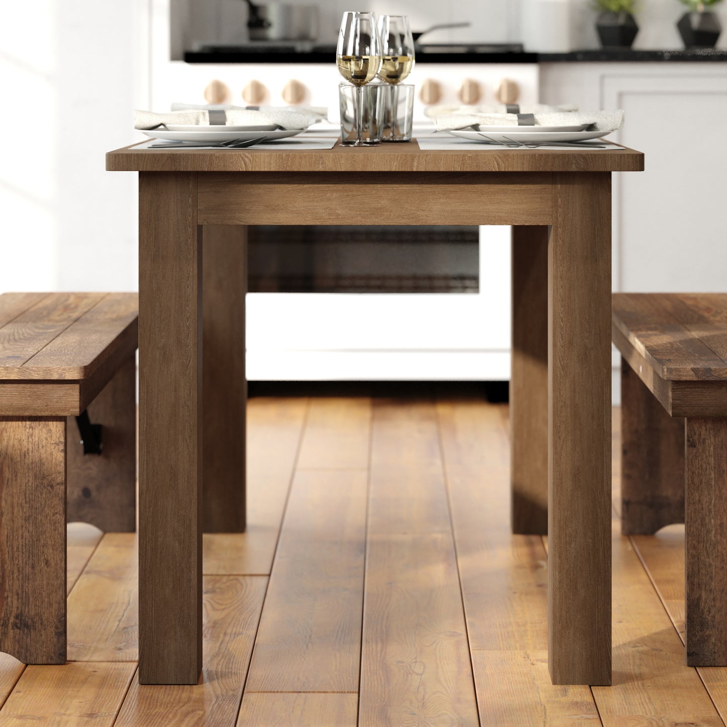HERCULES 46" x 30" Rectangular Antique Rustic Solid Pine Farm Dining Table Antique Rustic XA-F-46X30-GG