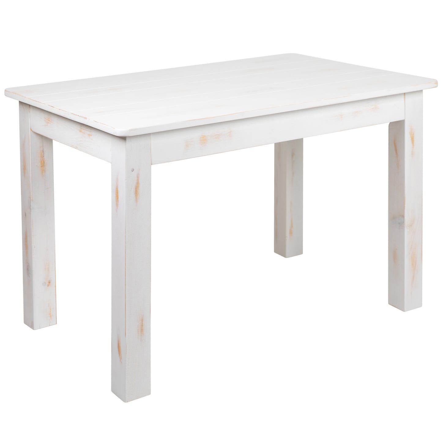 HERCULES Series 46" x 30" Rectangular Antique Rustic White Solid Pine Farm Dining Table Antique Rustic White