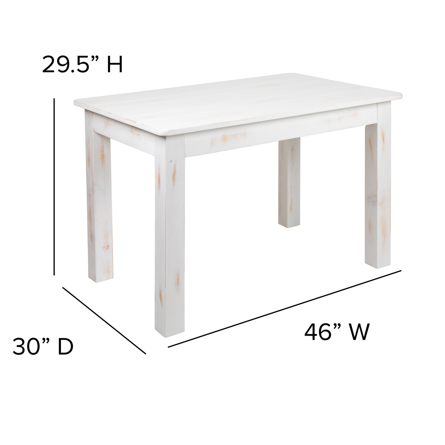 HERCULES Series 46" x 30" Rectangular Antique Rustic White Solid Pine Farm Dining Table Antique Rustic White