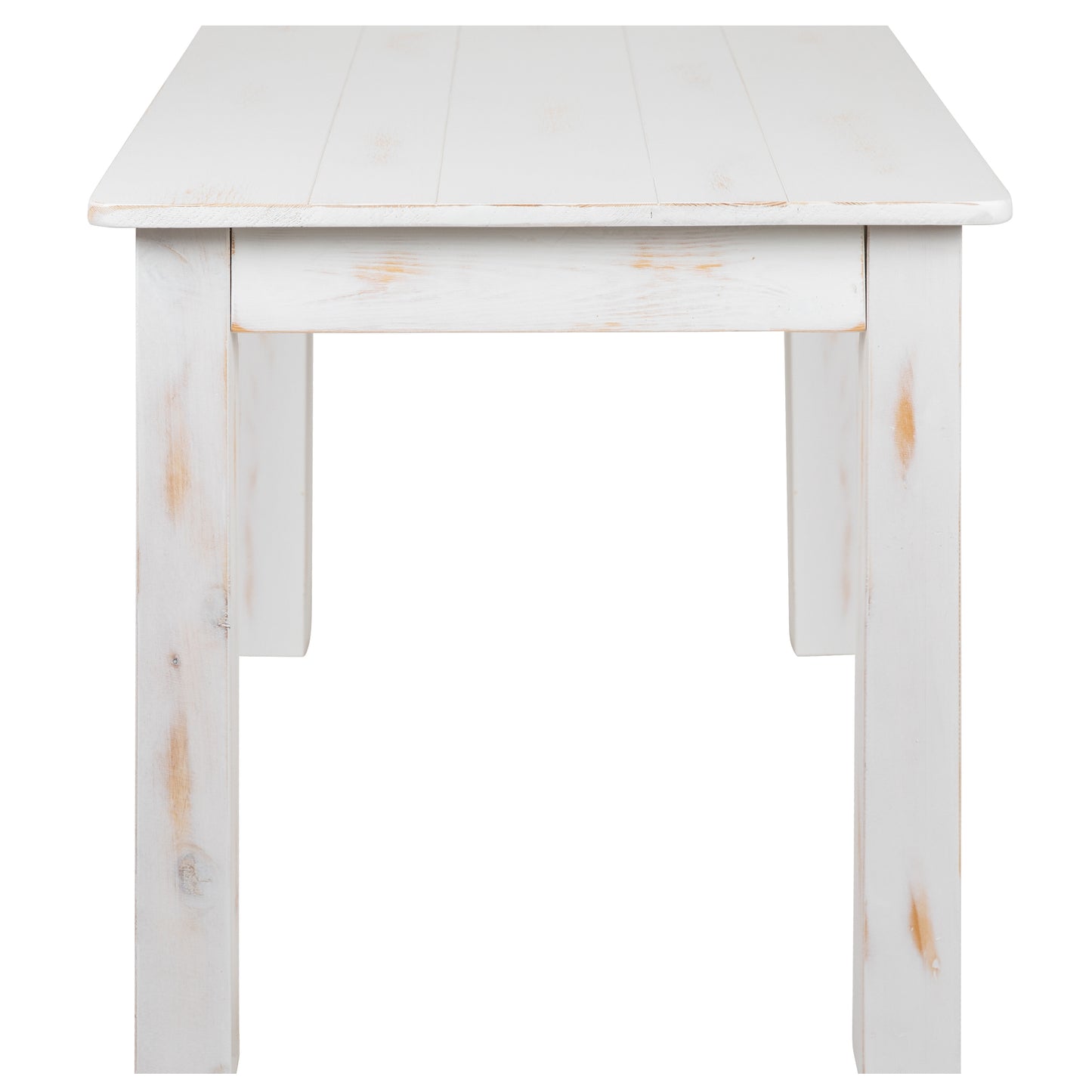 HERCULES Series 46" x 30" Rectangular Antique Rustic White Solid Pine Farm Dining Table Antique Rustic White