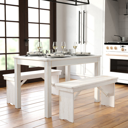 HERCULES Series 46" x 30" Rectangular Antique Rustic White Solid Pine Farm Dining Table Antique Rustic White