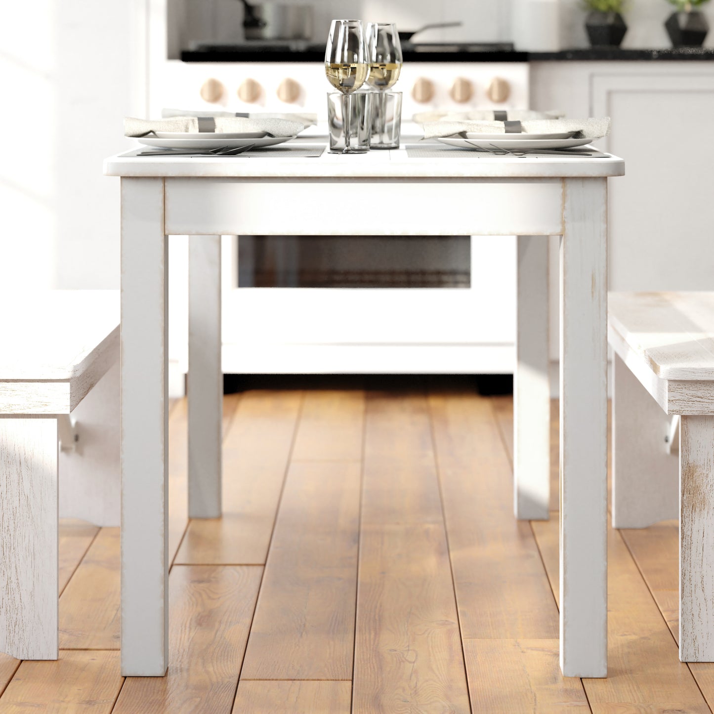 HERCULES Series 46" x 30" Rectangular Antique Rustic White Solid Pine Farm Dining Table Antique Rustic White