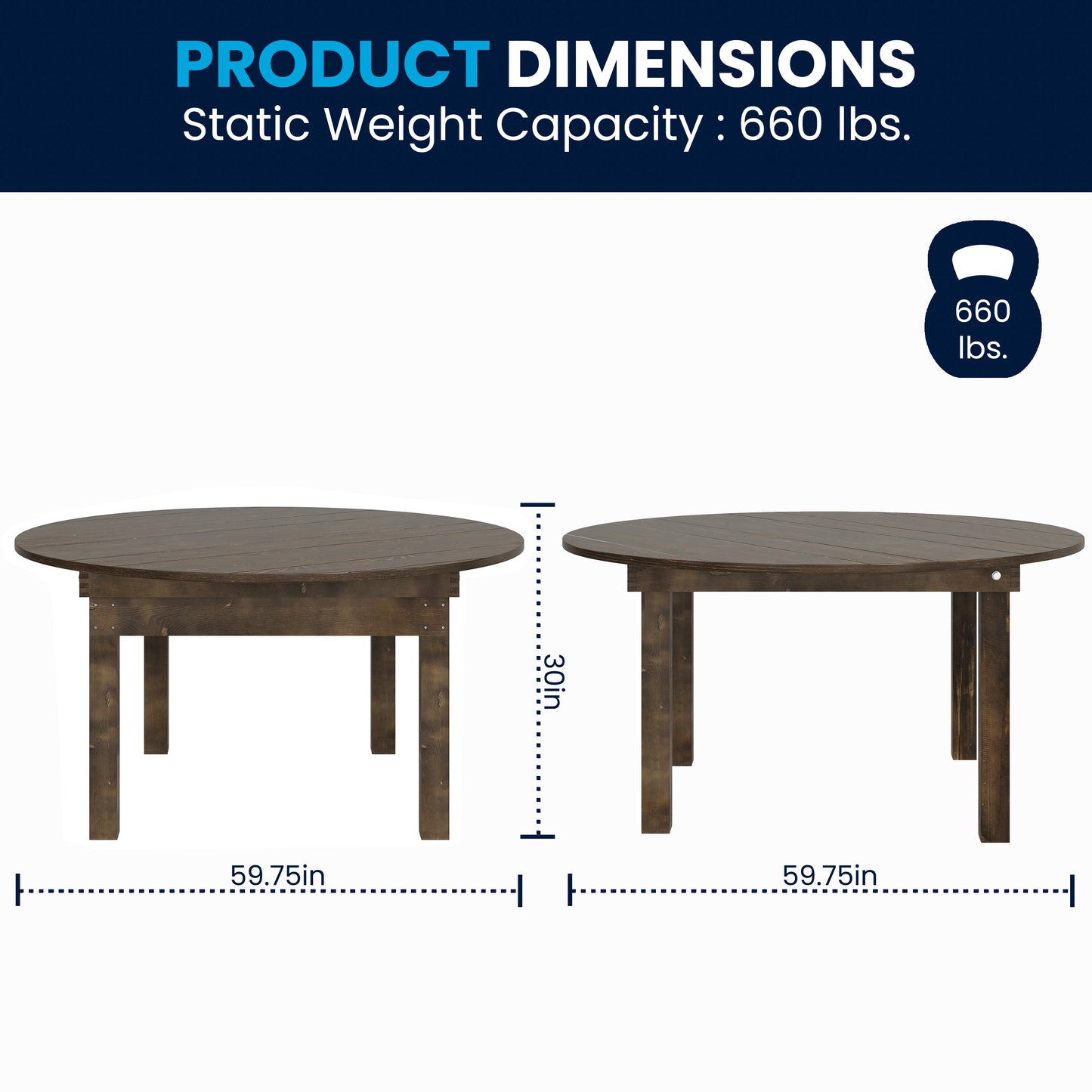 HERCULES 60" Round Mahogany Commercial Farmhouse Folding Table, Antique Rustic Solid Pine Dining Room Table with Foldable Locking Legs Mahogany