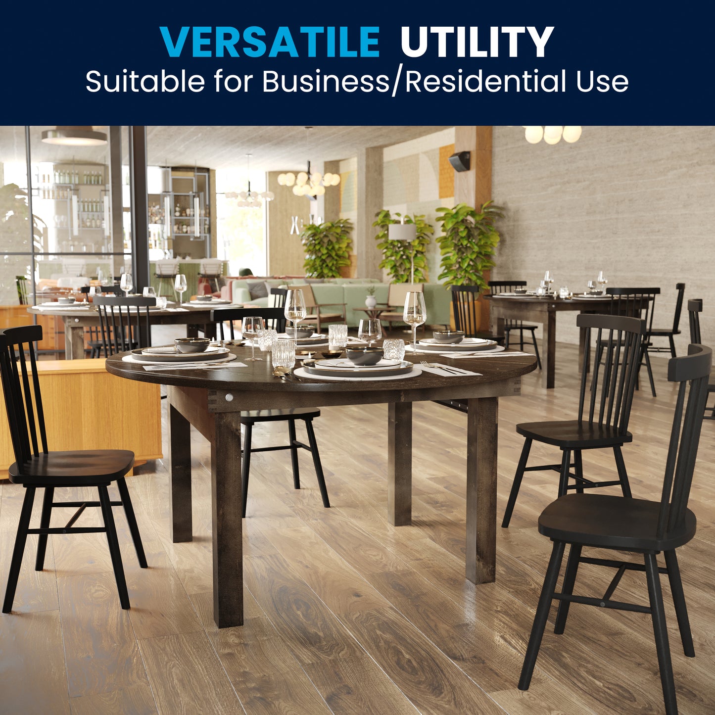 HERCULES 60" Round Mahogany Commercial Farmhouse Folding Table, Antique Rustic Solid Pine Dining Room Table with Foldable Locking Legs Mahogany