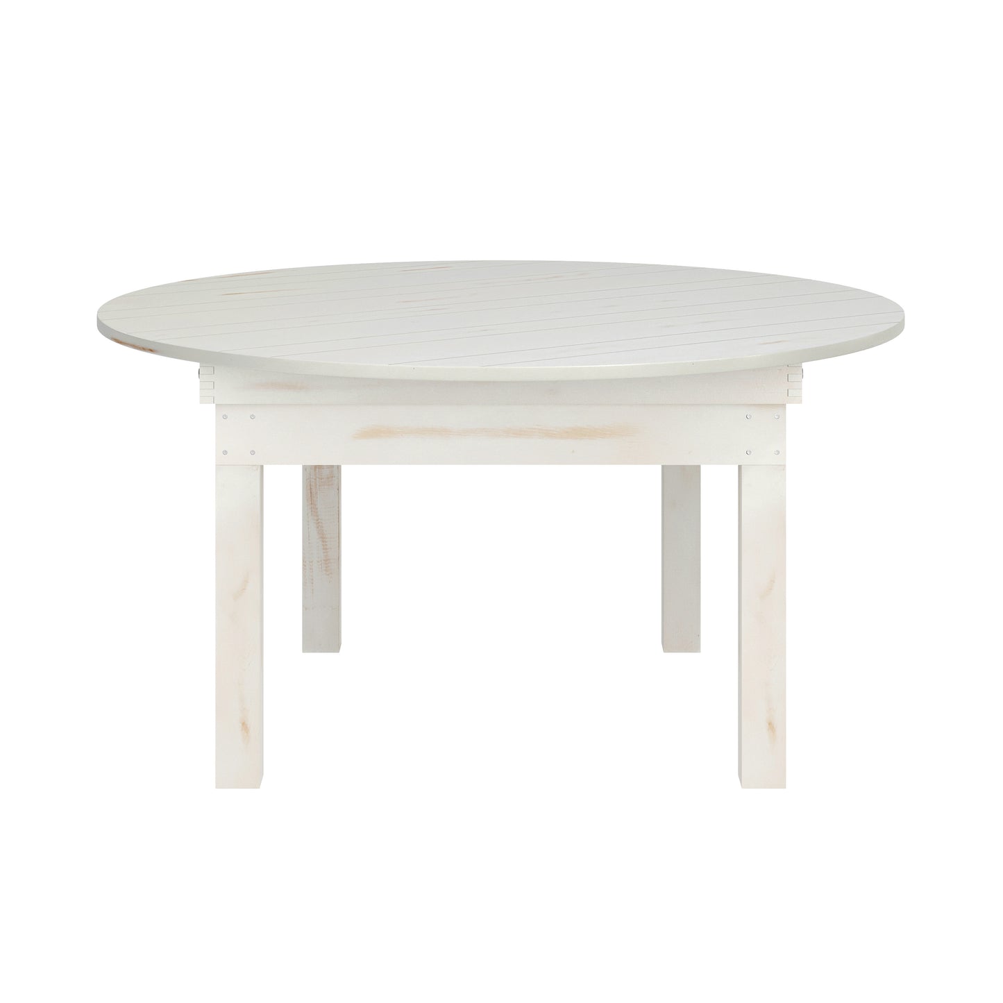 HERCULES 60" Round White Commercial Farmhouse Folding Table, Antique Rustic Solid Pine Dining Room Table with Foldable Locking Legs White XA-F-60-RD-WH-GG