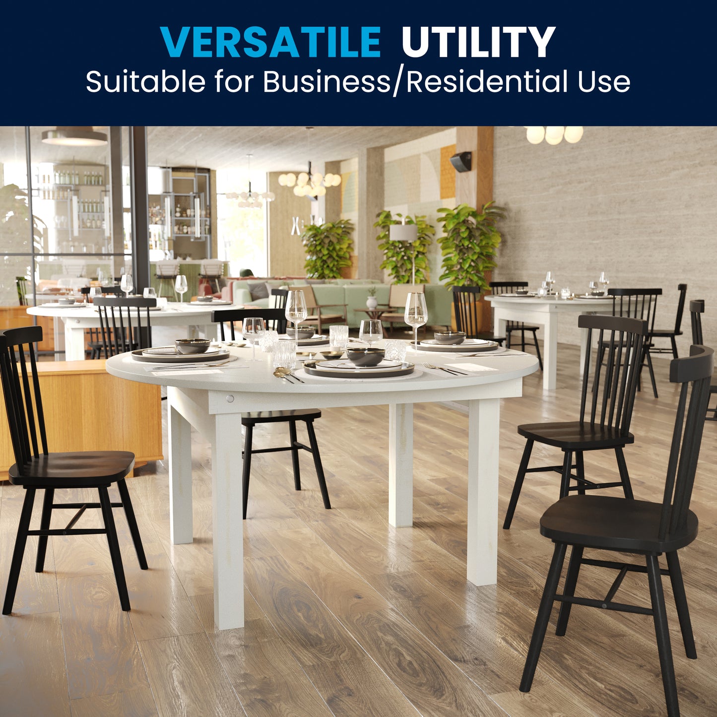 HERCULES 60" Round White Commercial Farmhouse Folding Table, Antique Rustic Solid Pine Dining Room Table with Foldable Locking Legs White XA-F-60-RD-WH-GG