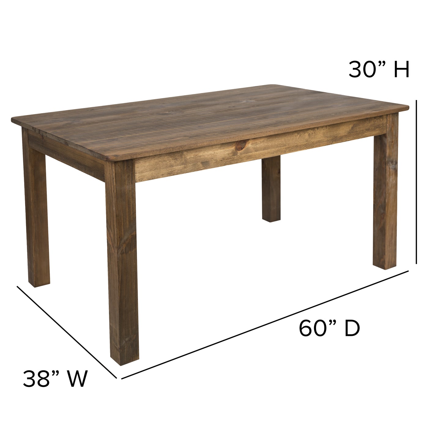 HERCULES 60" x 38" Rectangular Antique Rustic Solid Pine Farm Dining Table Antique Rustic XA-F-60X38-GG