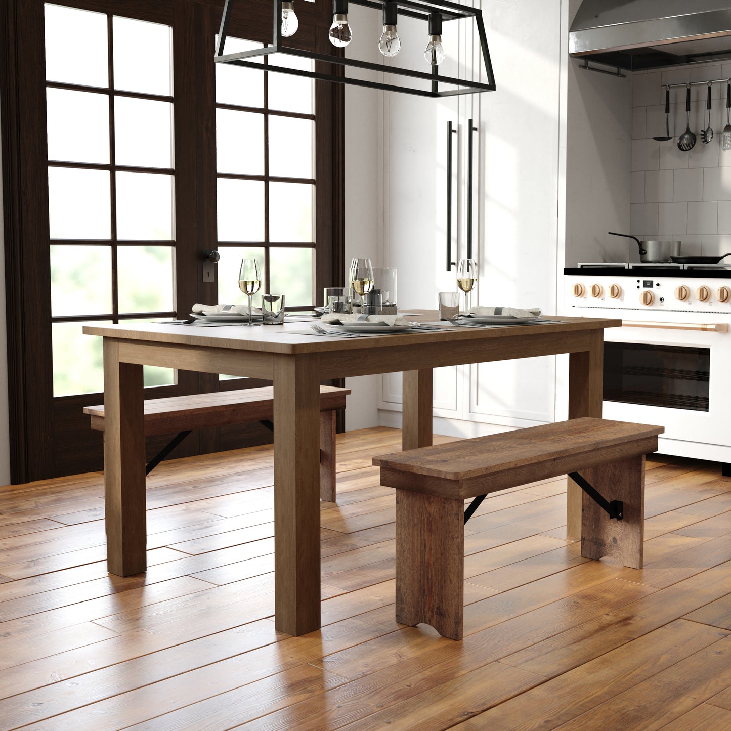 HERCULES 60" x 38" Rectangular Antique Rustic Solid Pine Farm Dining Table Antique Rustic XA-F-60X38-GG