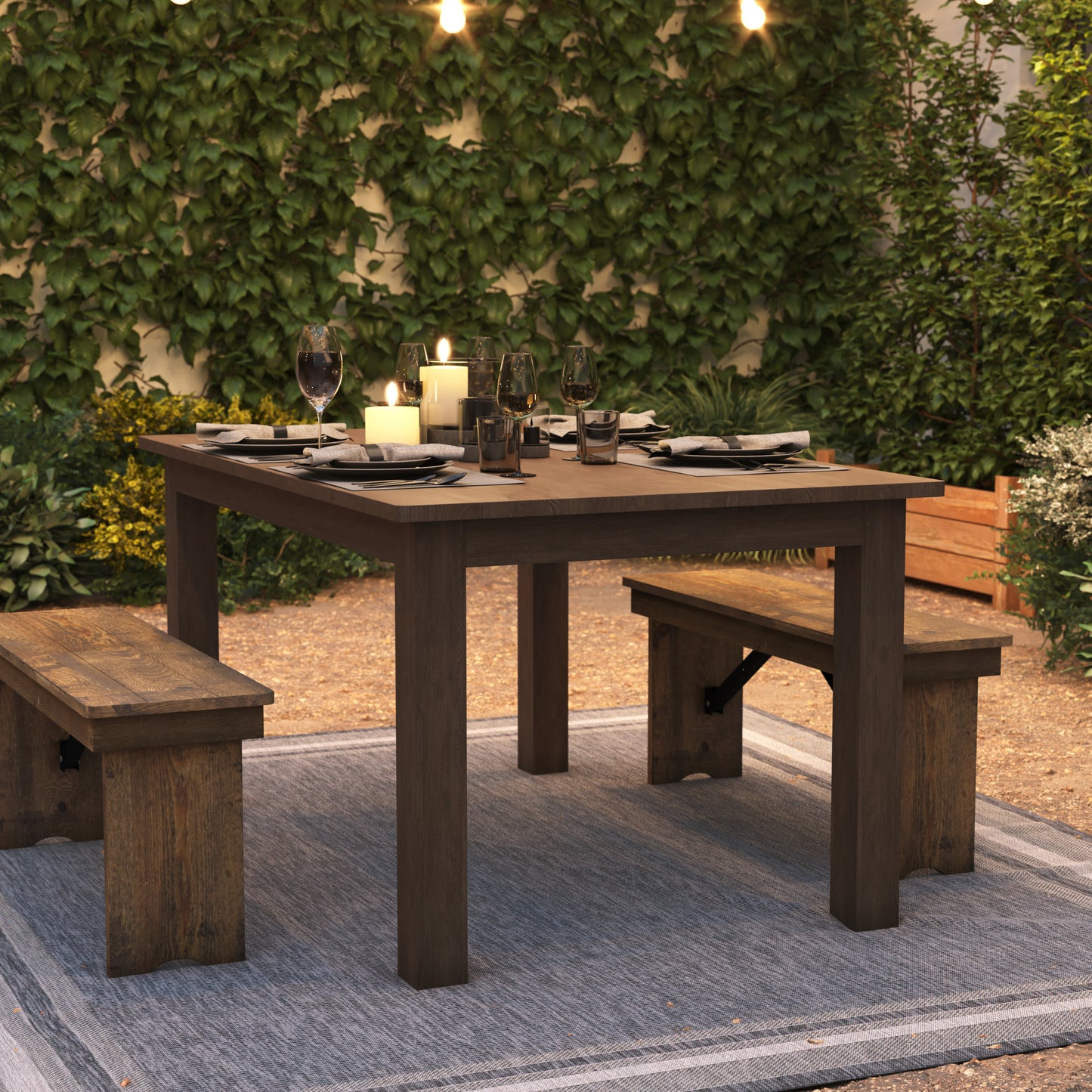 HERCULES 60" x 38" Rectangular Antique Rustic Solid Pine Farm Dining Table Antique Rustic XA-F-60X38-GG