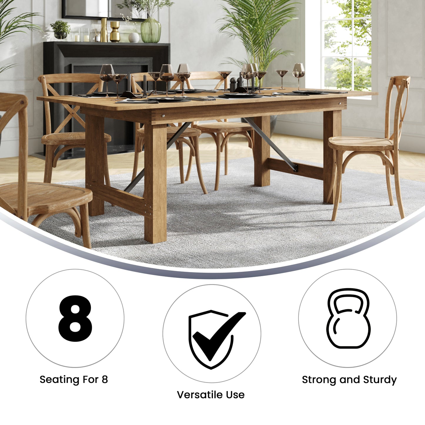 HERCULES Series 7' x 40" Rectangular Antique Rustic Solid Pine Folding Farm Table Antique Rustic