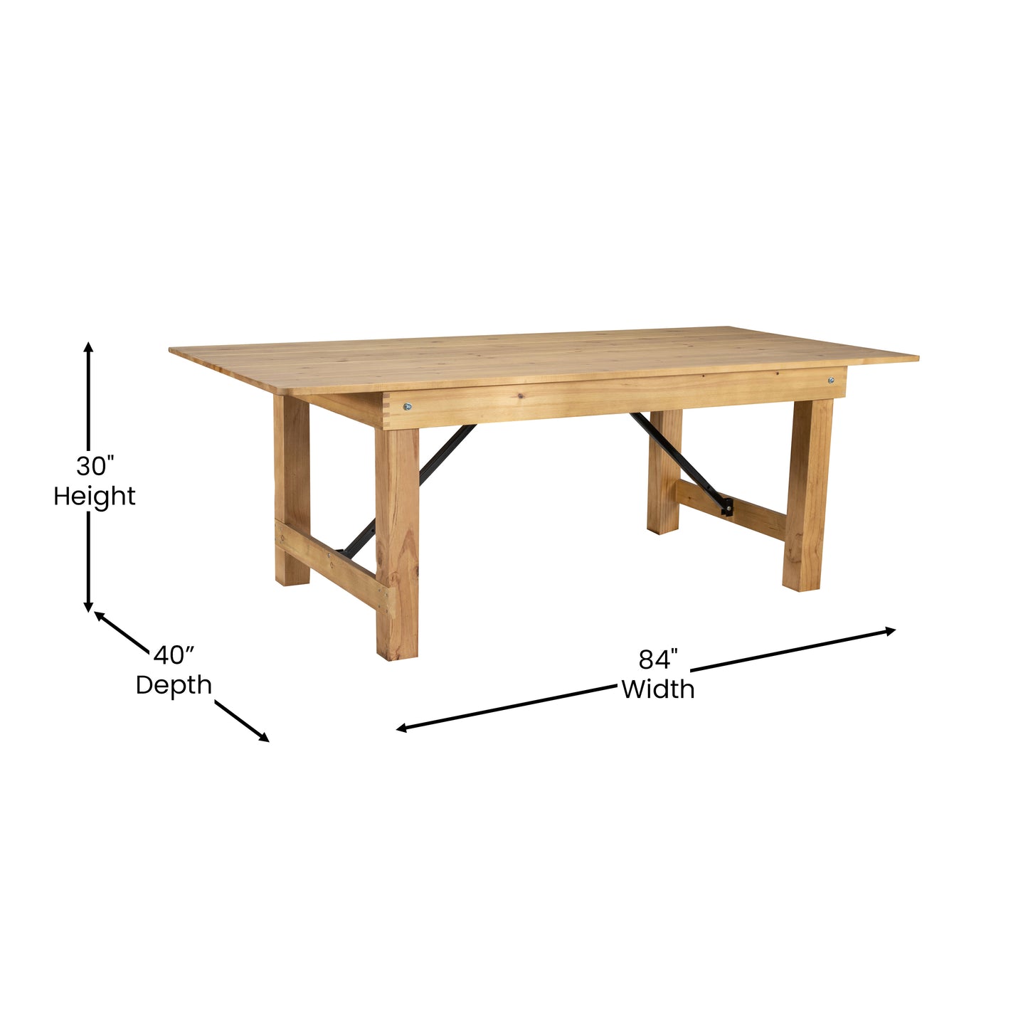 HERCULES 7' x 40" Rectangular Antique Rustic Light Natural Solid Pine Folding Farm Table Light Natural XA-F-84X40-LN-GG