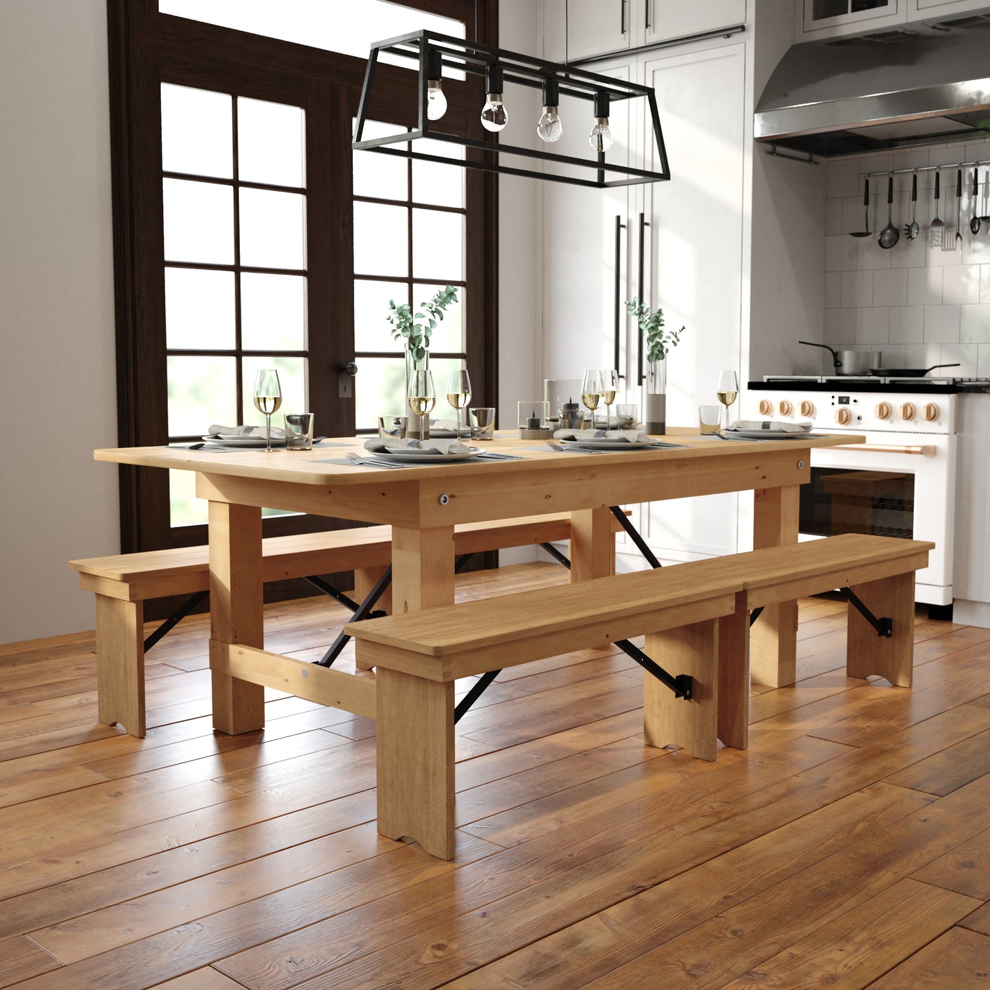 HERCULES 7' x 40" Rectangular Antique Rustic Light Natural Solid Pine Folding Farm Table Light Natural XA-F-84X40-LN-GG