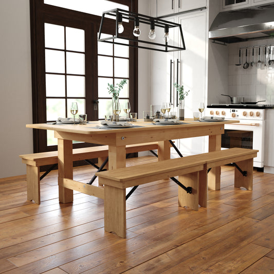 HERCULES 7' x 40" Rectangular Antique Rustic Light Natural Solid Pine Folding Farm Table Light Natural
