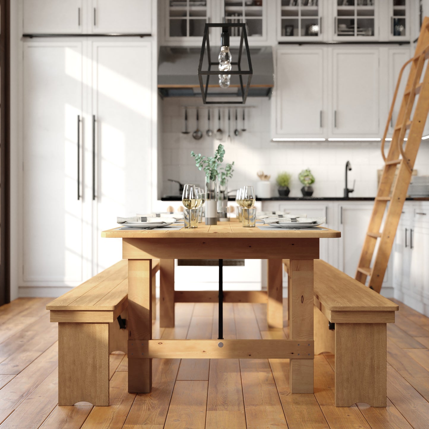 HERCULES 7' x 40" Rectangular Antique Rustic Light Natural Solid Pine Folding Farm Table Light Natural XA-F-84X40-LN-GG