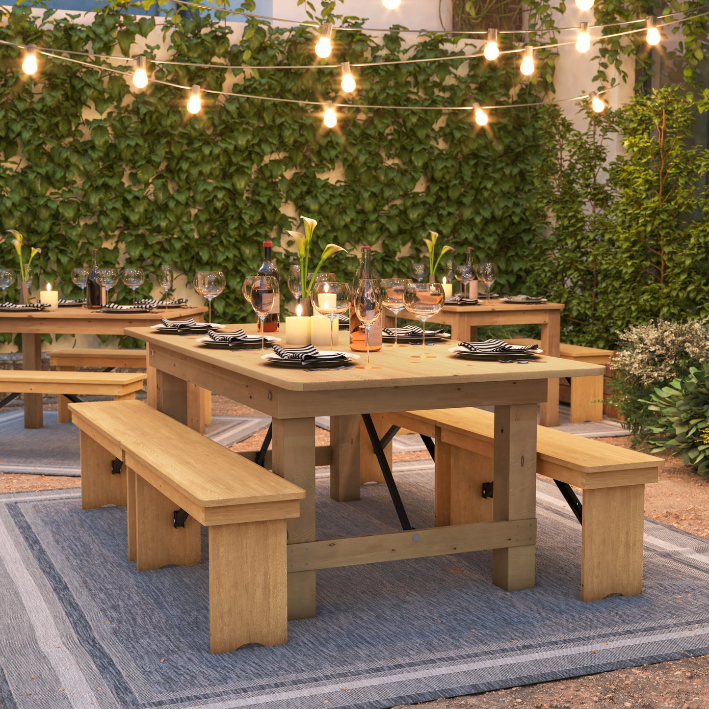 HERCULES 7' x 40" Rectangular Antique Rustic Light Natural Solid Pine Folding Farm Table Light Natural XA-F-84X40-LN-GG