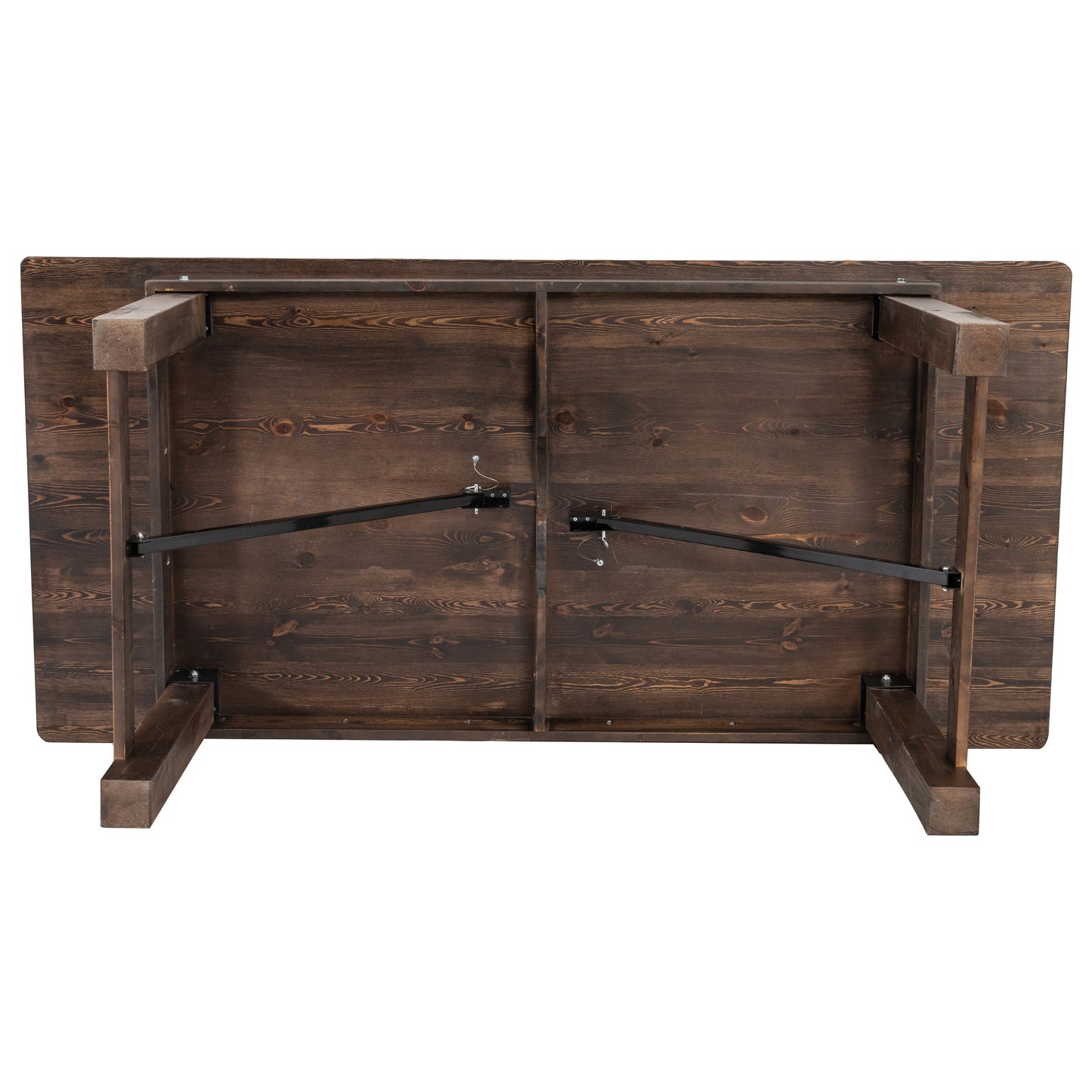 HERCULES 7' x 40" Rectangular Antique Rustic Mahogany Solid Pine Folding Farm Table Mahogany