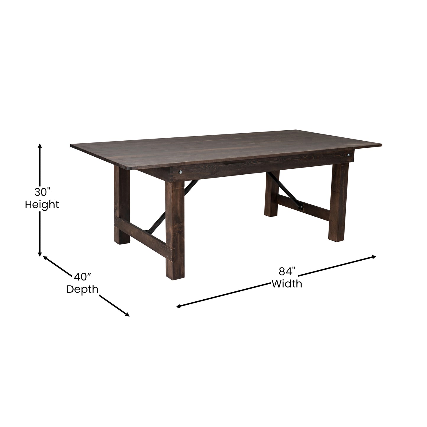 HERCULES 7' x 40" Rectangular Antique Rustic Mahogany Solid Pine Folding Farm Table Mahogany