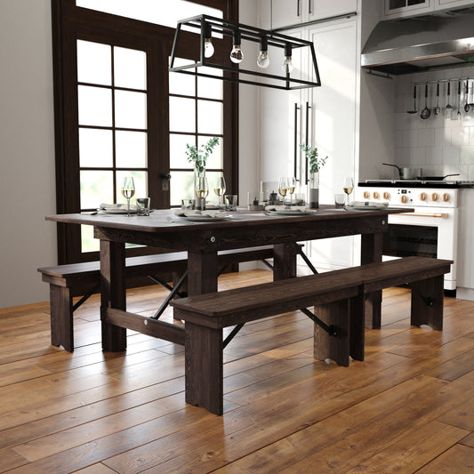 HERCULES 7' x 40" Rectangular Antique Rustic Mahogany Solid Pine Folding Farm Table Mahogany