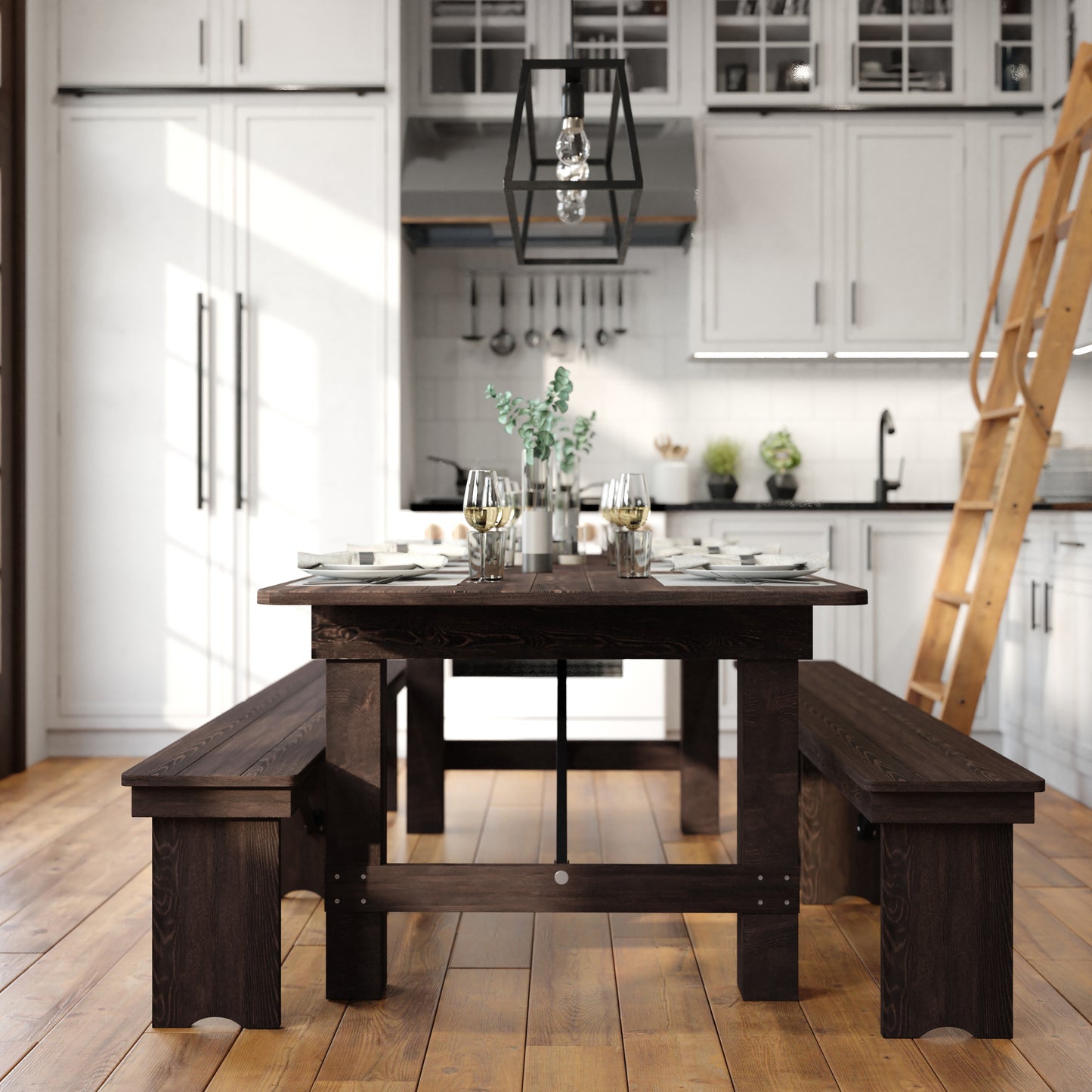 HERCULES 7' x 40" Rectangular Antique Rustic Mahogany Solid Pine Folding Farm Table Mahogany