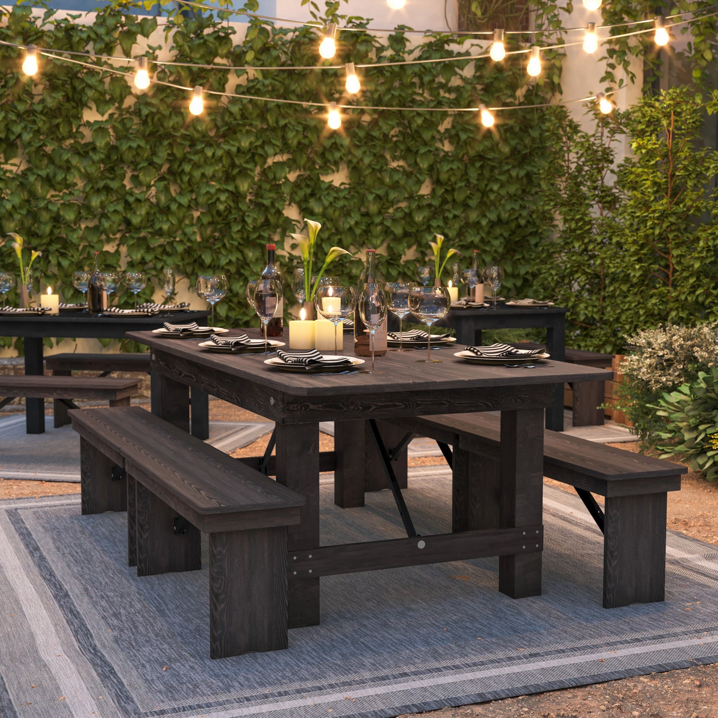 HERCULES 7' x 40" Rectangular Antique Rustic Mahogany Solid Pine Folding Farm Table Mahogany