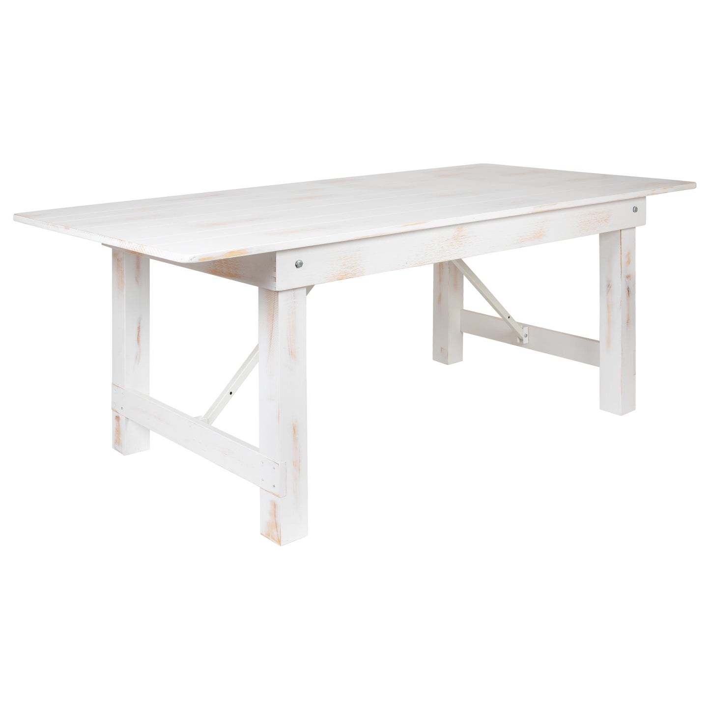 HERCULES Series 7' x 40" Rectangular Antique Rustic White Solid Pine Folding Farm Table Antique Rustic White