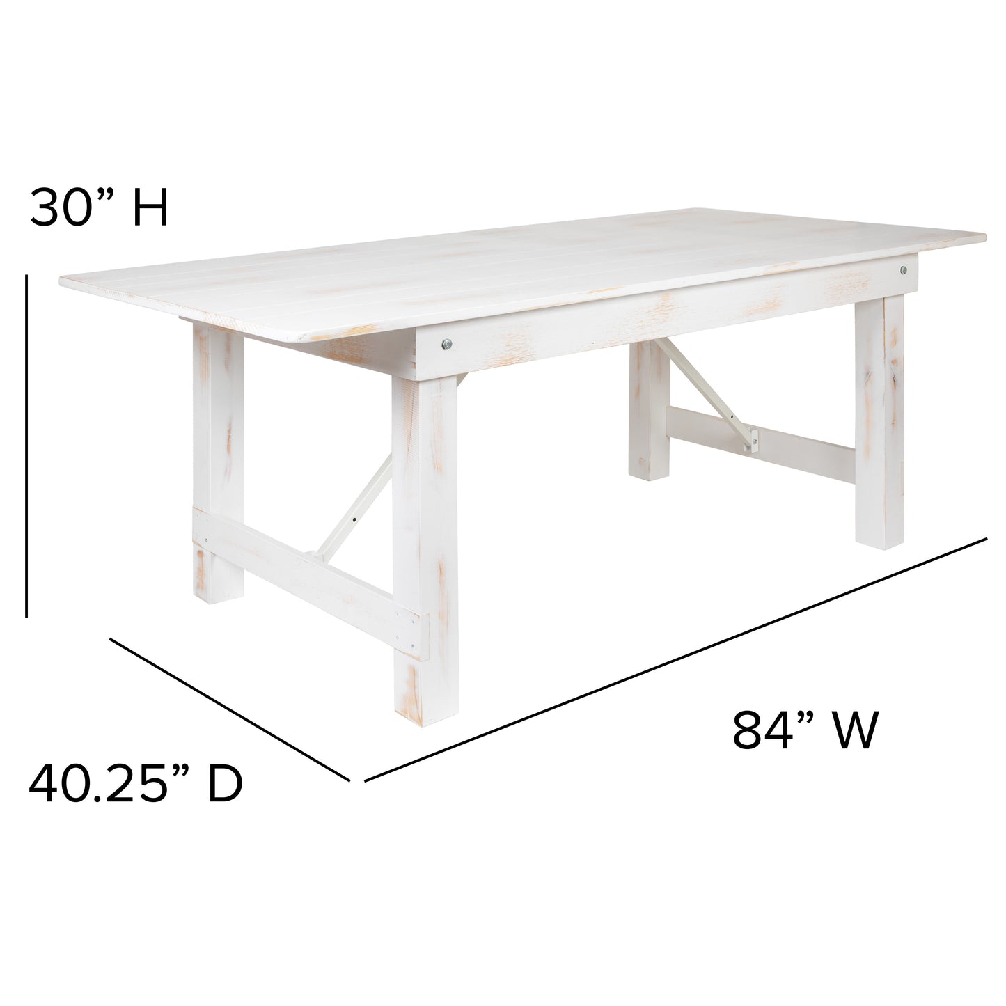 HERCULES Series 7' x 40" Rectangular Antique Rustic White Solid Pine Folding Farm Table Antique Rustic White