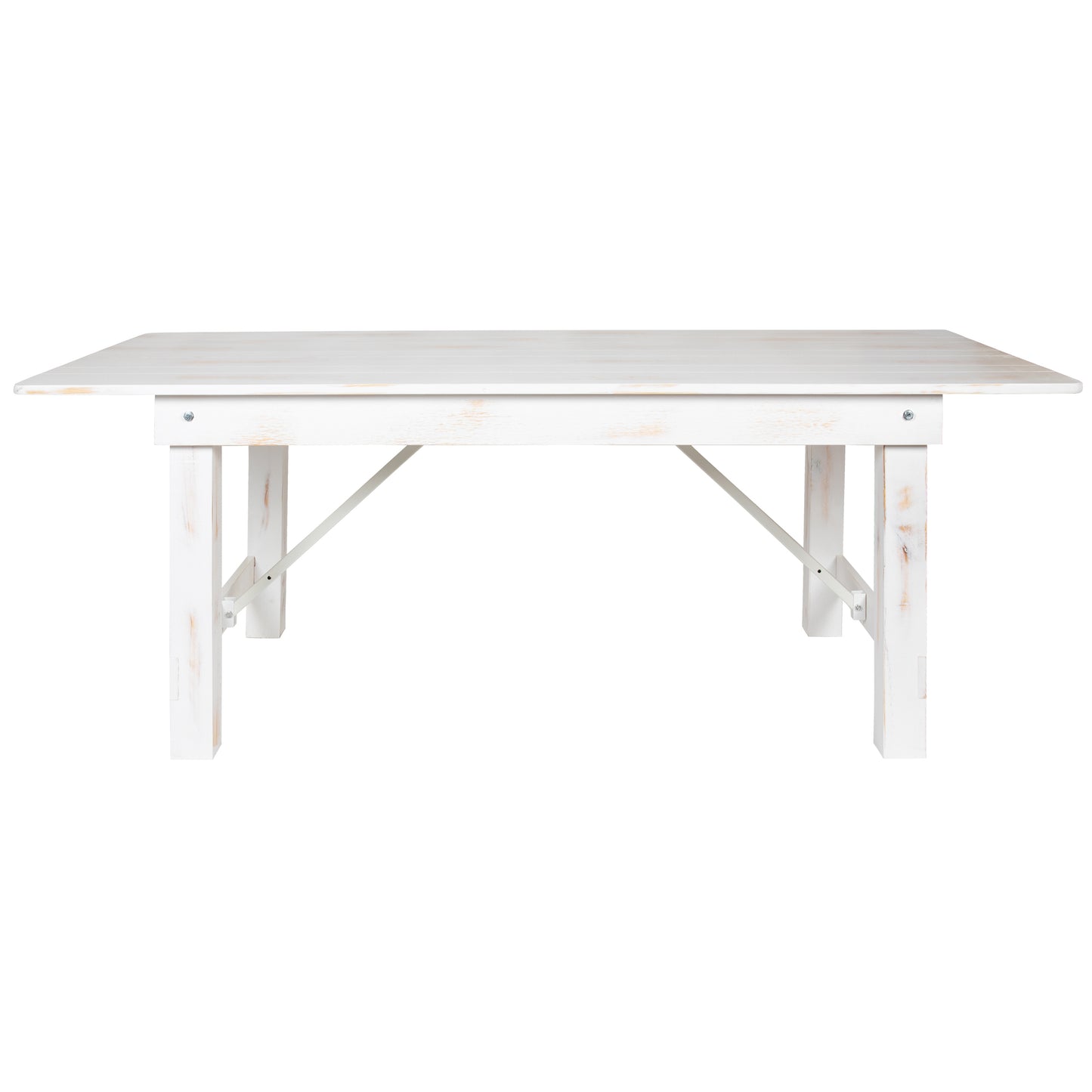 HERCULES Series 7' x 40" Rectangular Antique Rustic White Solid Pine Folding Farm Table Antique Rustic White