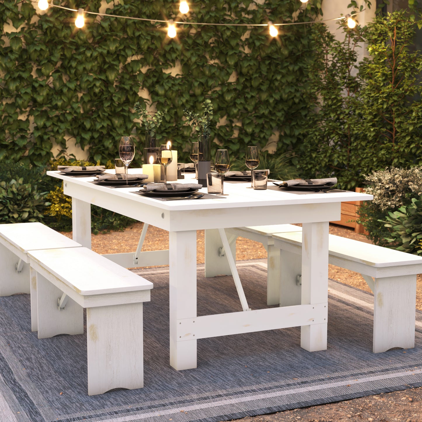 HERCULES Series 7' x 40" Rectangular Antique Rustic White Solid Pine Folding Farm Table Antique Rustic White