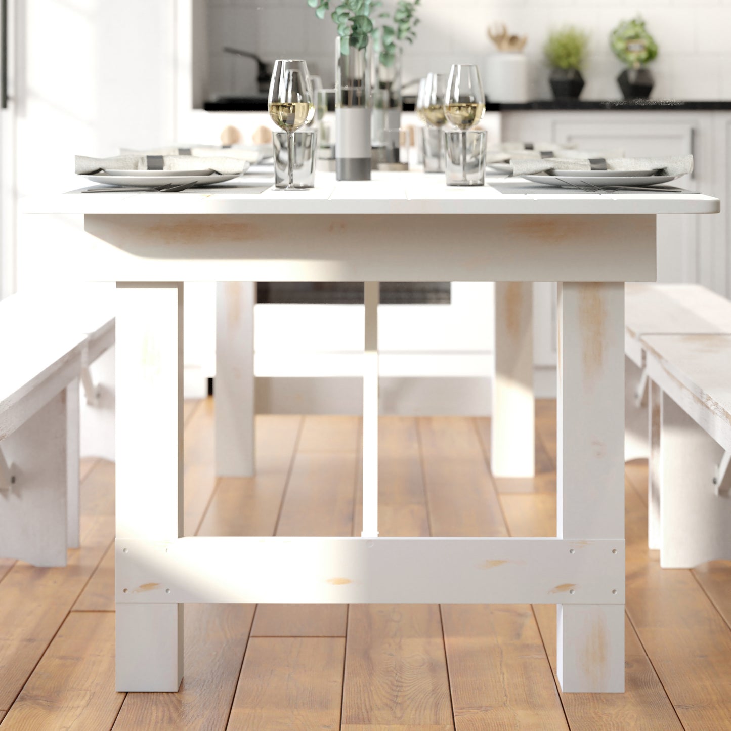 HERCULES Series 7' x 40" Rectangular Antique Rustic White Solid Pine Folding Farm Table Antique Rustic White
