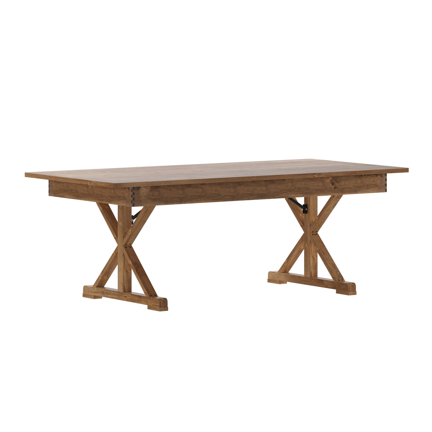 HERCULES 7' x 40" Rectangular Antique Rustic Solid Pine Folding Farm Table with X Legs Antique Rustic