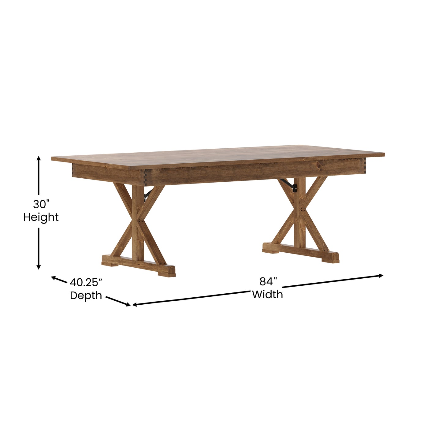 HERCULES 7' x 40" Rectangular Antique Rustic Solid Pine Folding Farm Table with X Legs Antique Rustic