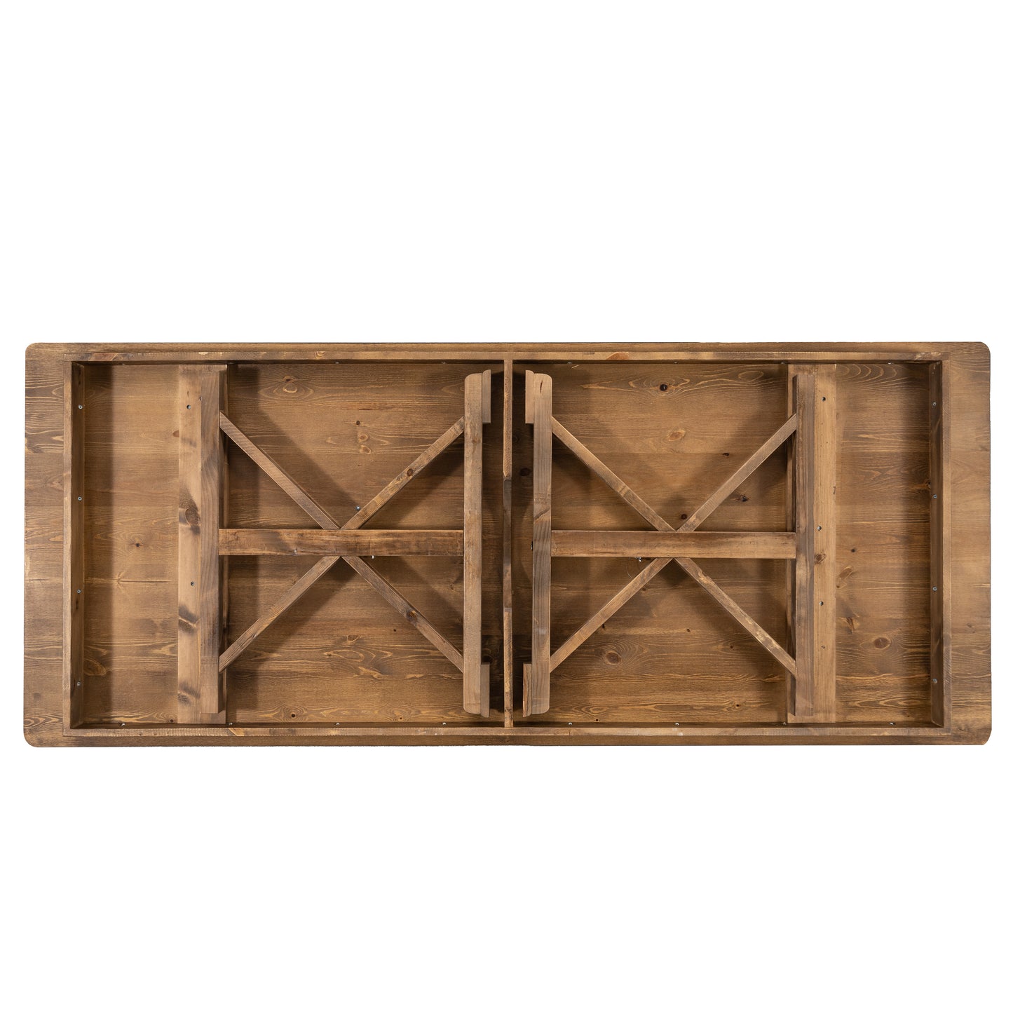 HERCULES 7' x 40" Rectangular Antique Rustic Solid Pine Folding Farm Table with X Legs Antique Rustic
